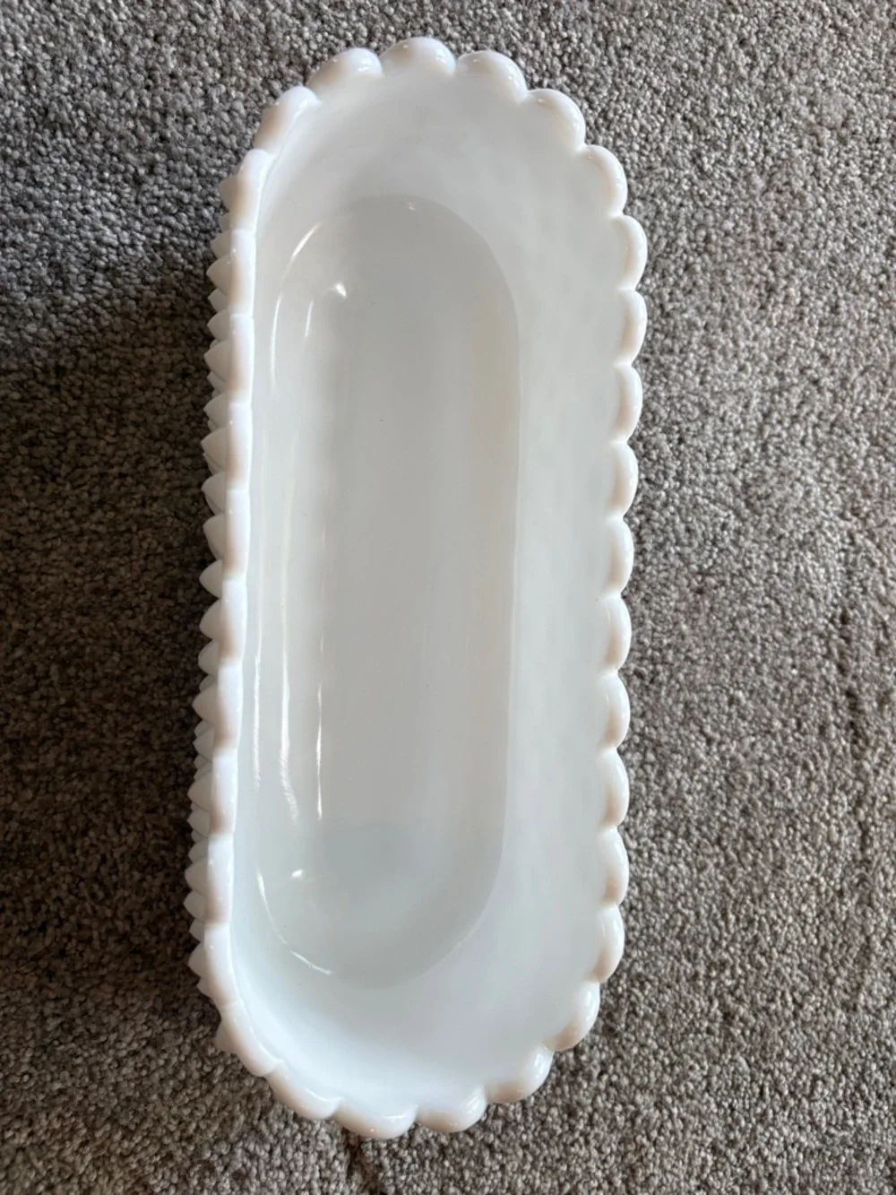 White Hobnail Ceramic Vanity Tray with Scalloped Edge